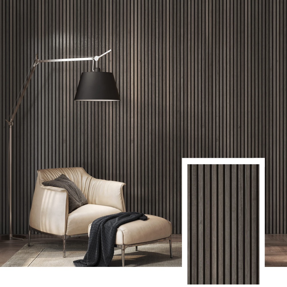 Pannello a doghe acustiche ZULIAN™ — Rovere affumicato (2,7 m × 1,10 m)