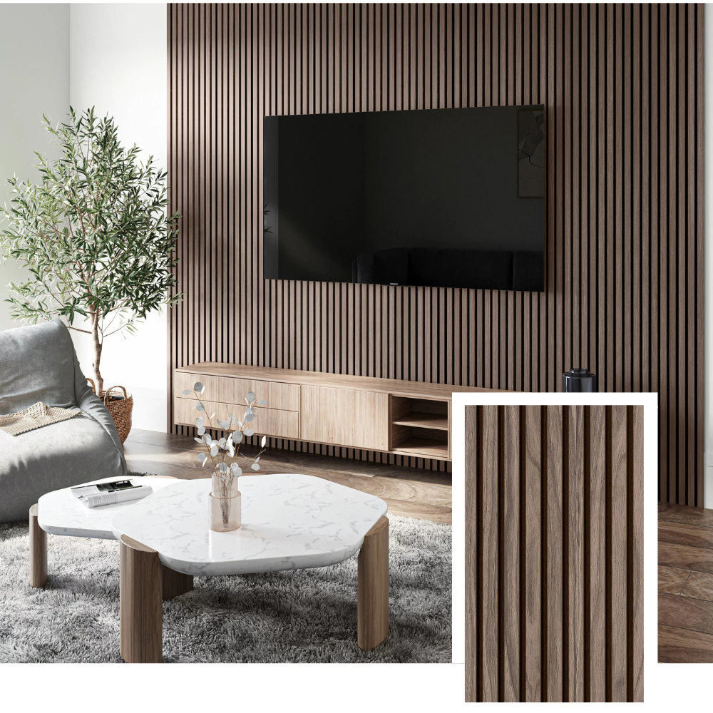 Pannello a doghe acustiche ZULIAN™ — Rovere affumicato (2,7 m × 1,10 m)